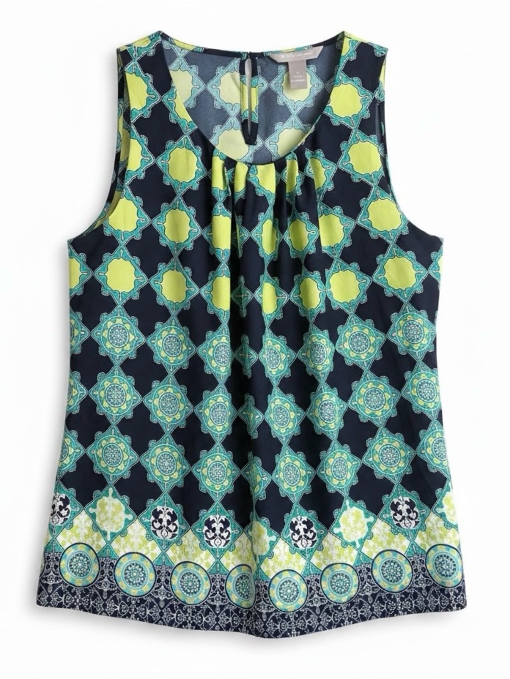 Banana Republic Sleeveless Geometric Print Shell Top - Navy & Lime - Women’s S